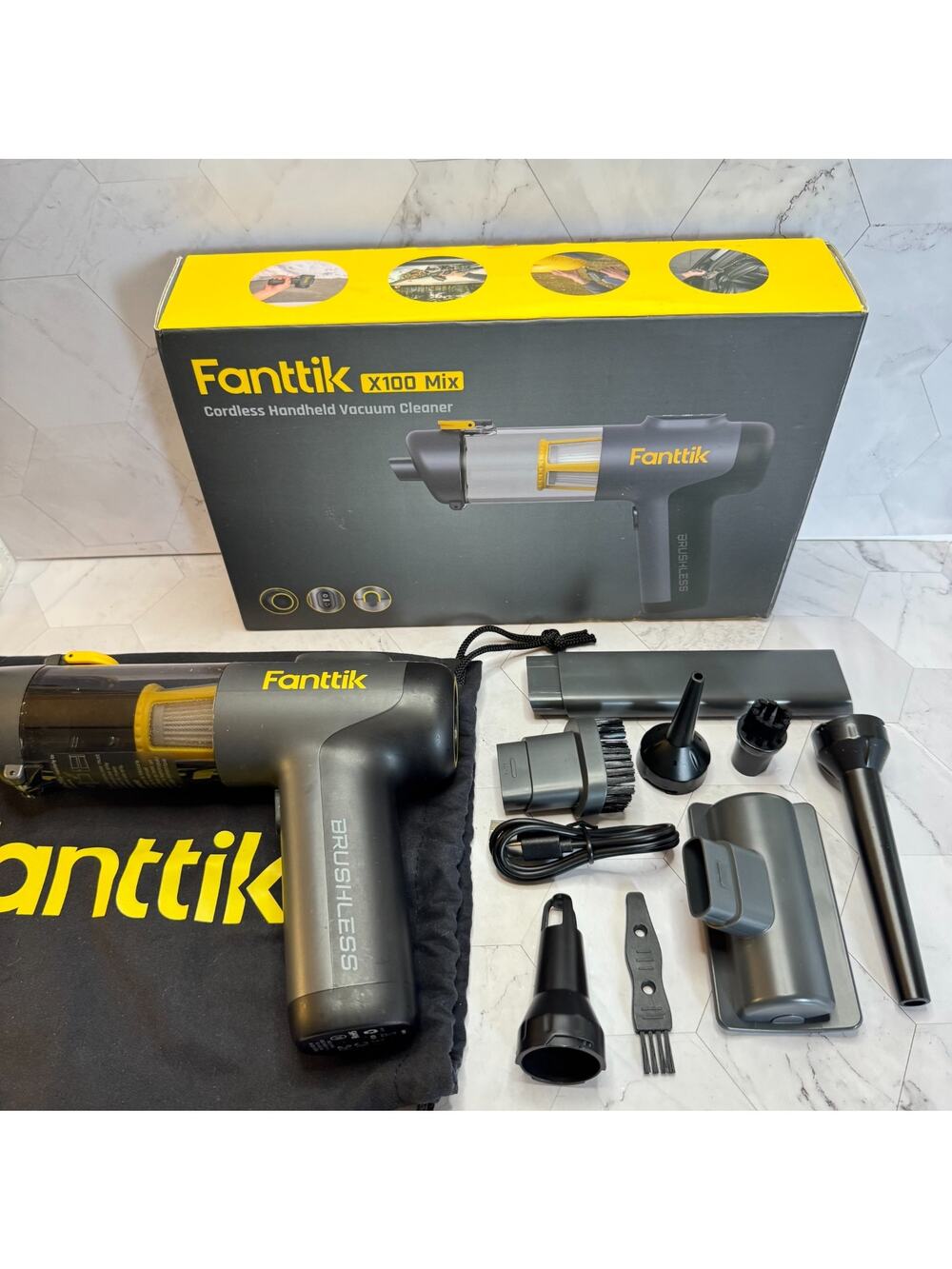 Open Box Fanttik Slim X100 Handheld Air Duster 12000PA Power Car Vacuum 4-in-1